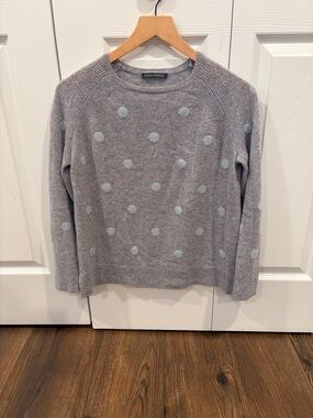 Claudia Nichole Baby Blue Polka Dot Gray 100% Cashmere Crew Neck Sweater